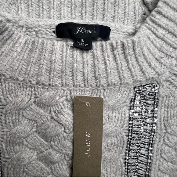 J. Crew Merino Wool Blend Cable Knit Sequin Sweater Heather Dusk Grey Size Small - Picture 8 of 8